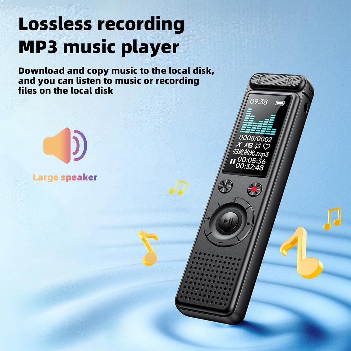 Voice Recorder - Dictaphone - Rechargeable - Portable - Clear Sound - Meetings, Interviews - 64 GB - Black V1188-MS-313-0818