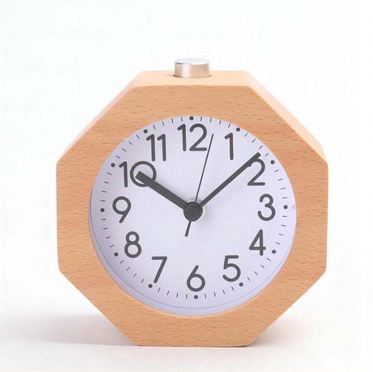 Wekker Wooden Alarm Clock, No Ticking, Silent, with Arabic Numerals, Backlit, Snooze Function, Battery V1188-MS-313-0824