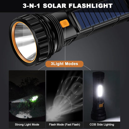 Solar Flashlight - Solar LED Flashlight - USB Rechargeable Solar Flashlight - Emergency Flashlight - 1200 mAh V1188-MS-313-0830
