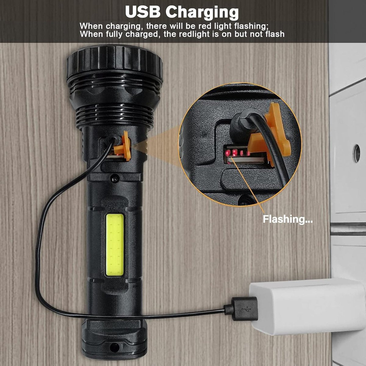 Solar Flashlight - Solar LED Flashlight - USB Rechargeable Solar Flashlight - Emergency Flashlight - 1200 mAh V1188-MS-313-0830