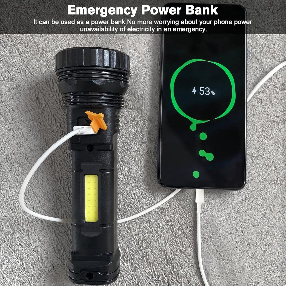 Solar Flashlight - Solar LED Flashlight - USB Rechargeable Solar Flashlight - Emergency Flashlight - 1200 mAh V1188-MS-313-0830