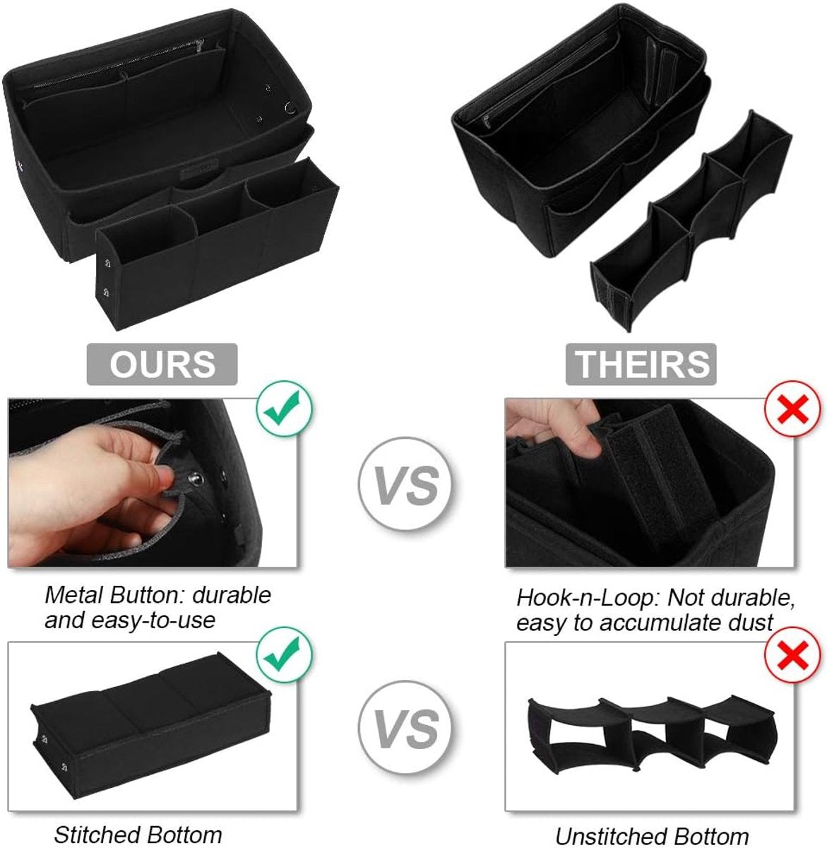 Handbags, shopping bags, women's bag with storage pouch, black V1188-MS-313-0848