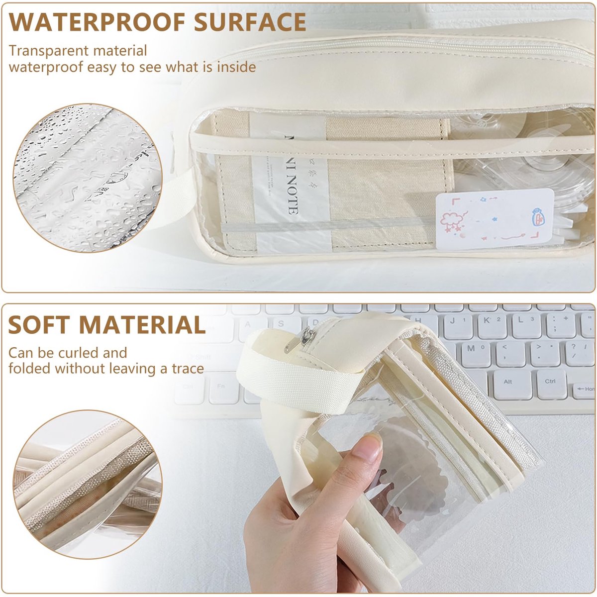 Transparent pencil case - Broken Wit - Groot - 21 x 9 x 7 cm - For School, Boys, Girls and Adults - Pencil V1188-MS-313-0854