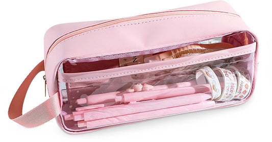 Transparent Pencil Case - Pink - Groot - 21 x 9 x 7 cm - For School, Boys, Girls and Adults - Pencil Case V1188-MS-313-0856