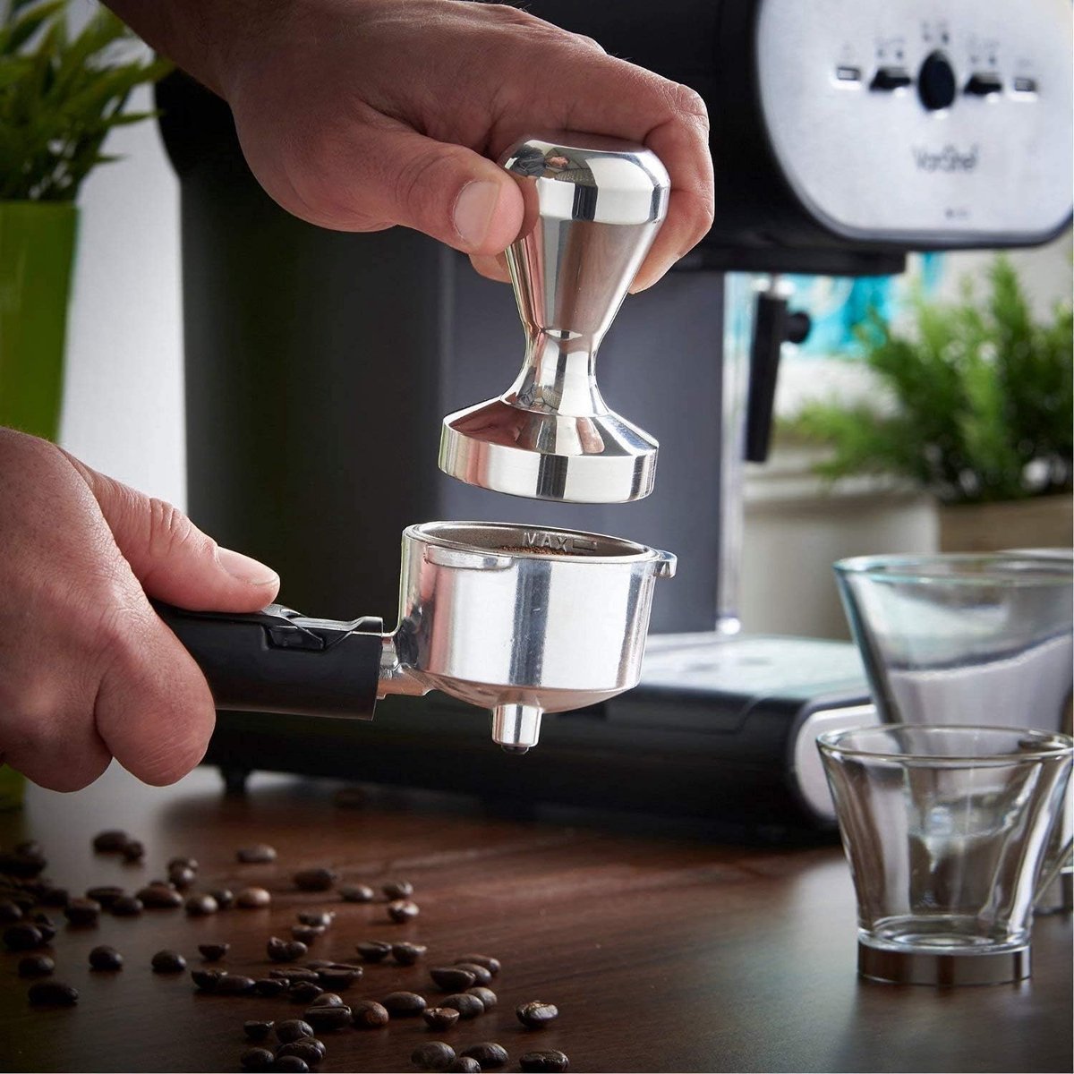Coffee press - 51 mm coffee press - Ergonomic filter holder - Basis stainless steel espresso press - Coffee V1188-MS-313-0857
