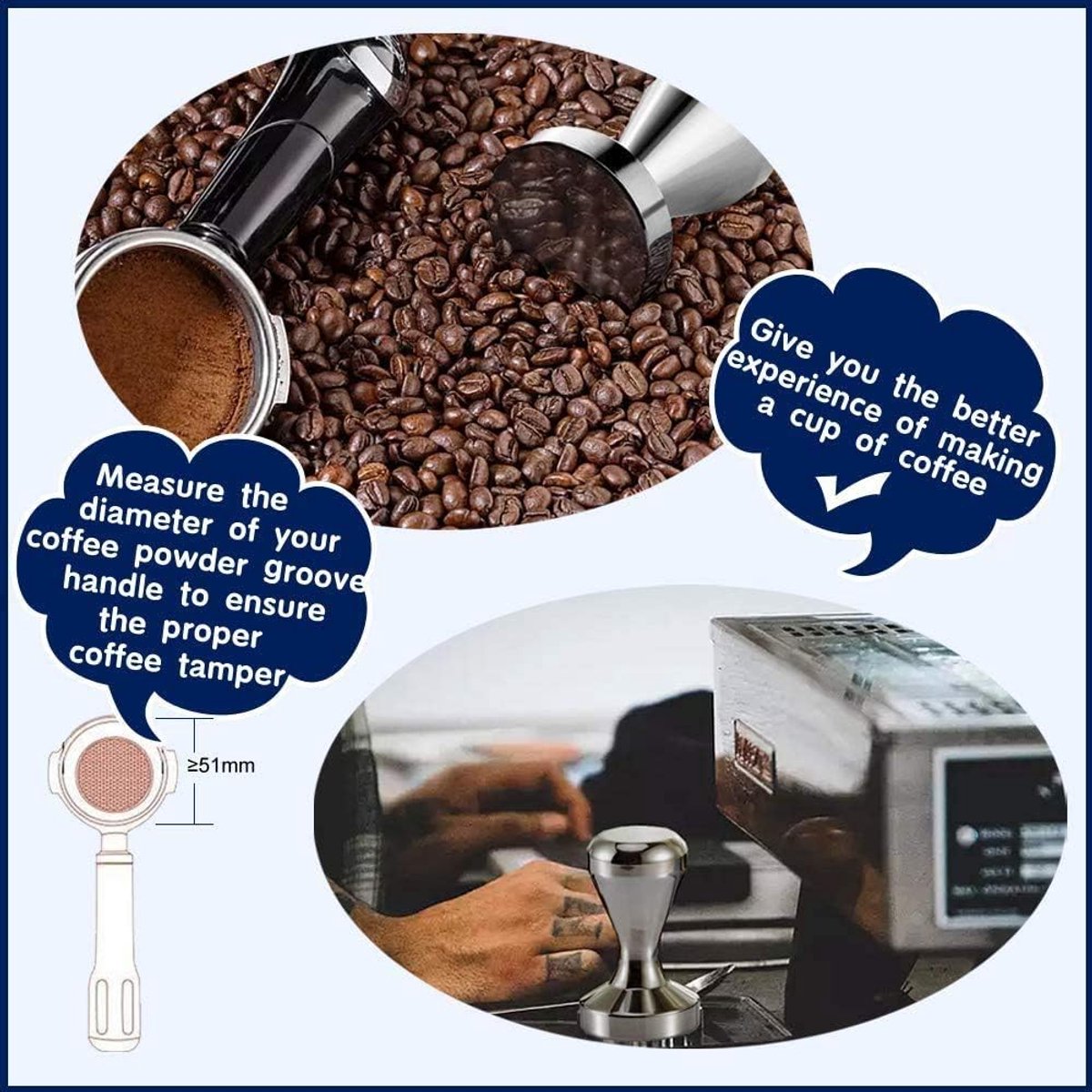 Coffee press - 51 mm coffee press - Ergonomic filter holder - Basis stainless steel espresso press - Coffee V1188-MS-313-0857