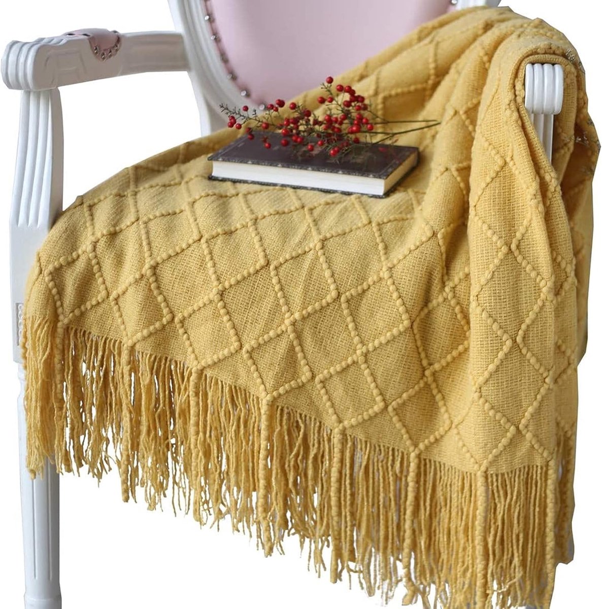Blanket - Cuddly blanket - Soft blanket - Soft knitted wool blanket - Fringed blanket - Cute blanket - Sofa V1188-MS-313-0865