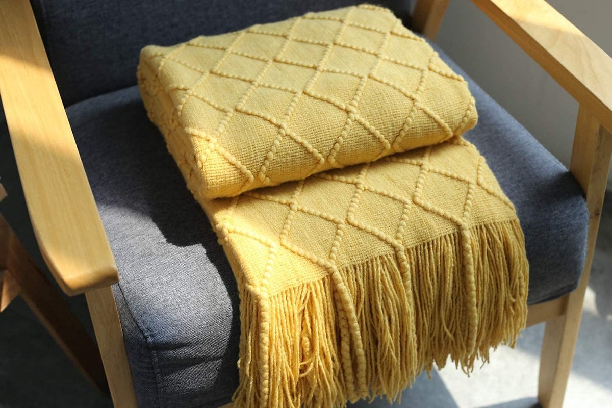 Blanket - Cuddly blanket - Soft blanket - Soft knitted wool blanket - Fringed blanket - Cute blanket - Sofa V1188-MS-313-0865