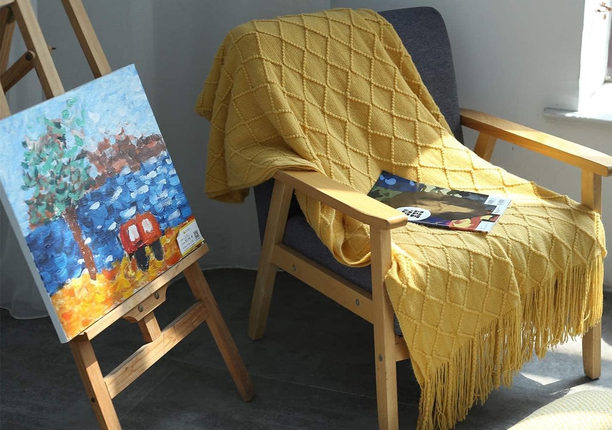 Blanket - Cuddly blanket - Soft blanket - Soft knitted wool blanket - Fringed blanket - Cute blanket - Sofa V1188-MS-313-0865