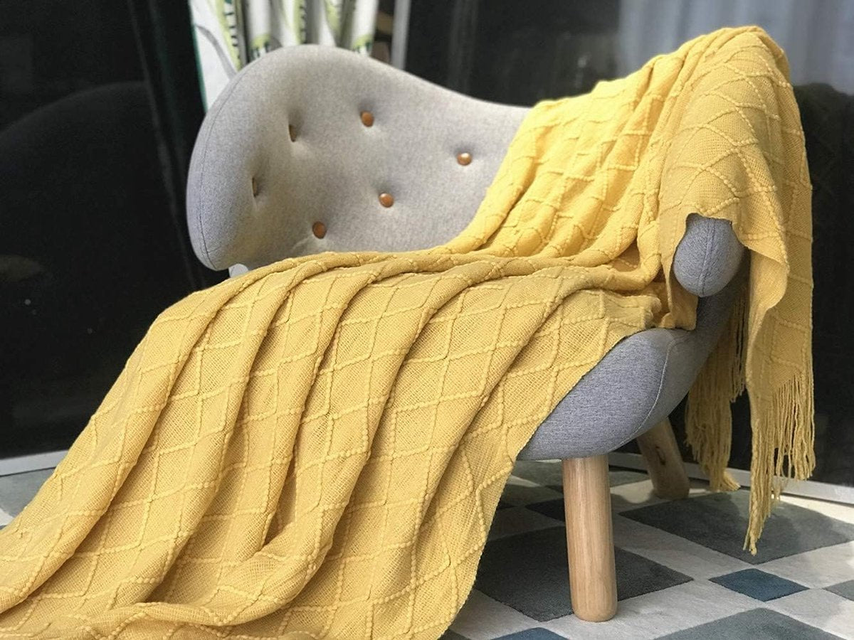 Blanket - Cuddly blanket - Soft blanket - Soft knitted wool blanket - Fringed blanket - Cute blanket - Sofa V1188-MS-313-0865