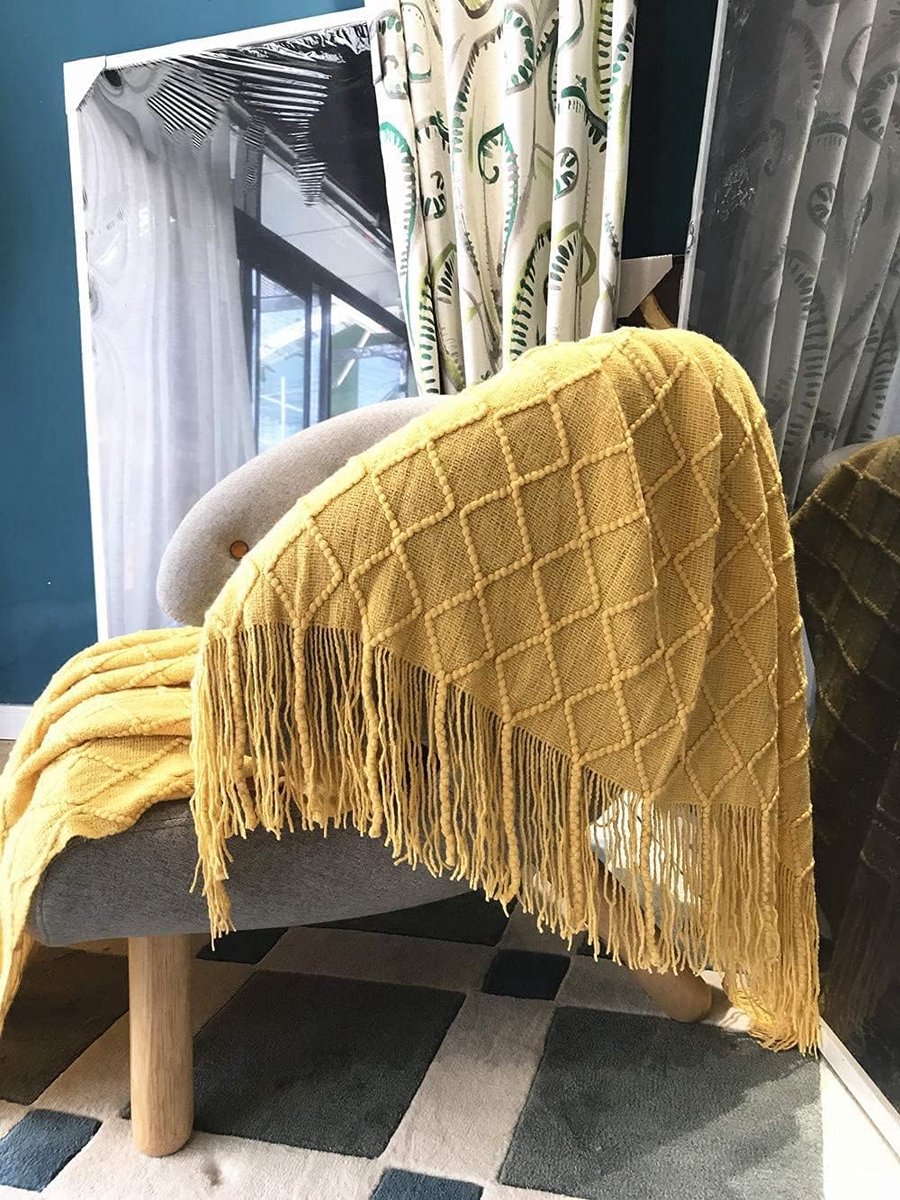 Blanket - Cuddly blanket - Soft blanket - Soft knitted wool blanket - Fringed blanket - Cute blanket - Sofa V1188-MS-313-0865