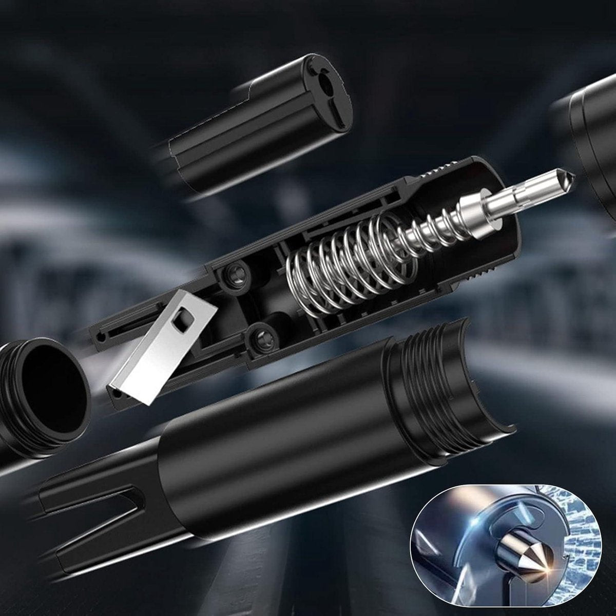 2-in-1 Emergency Car Hammer - Seatbelt Cutter and Window Breaker - Black V1188-MS-313-0866