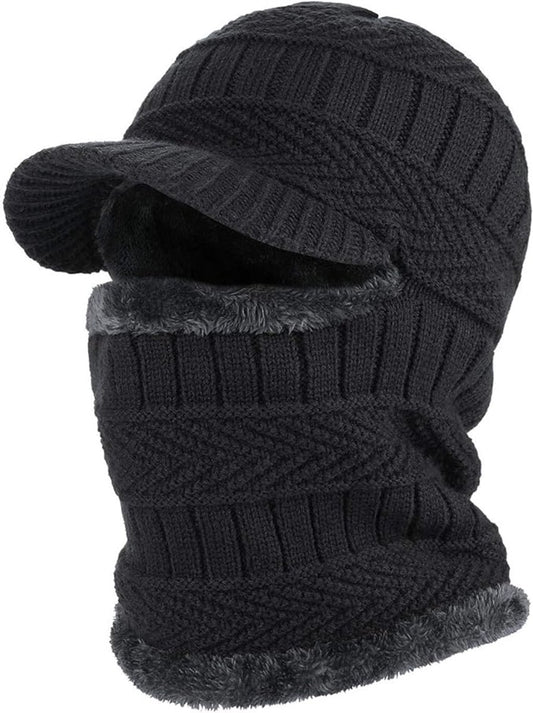 Beanie - Men's Winter Beanie - Knitted Beanie - Men's Beanie - With Flexible Neck Gaiter - Ski Balaclava - V1188-MS-313-0876