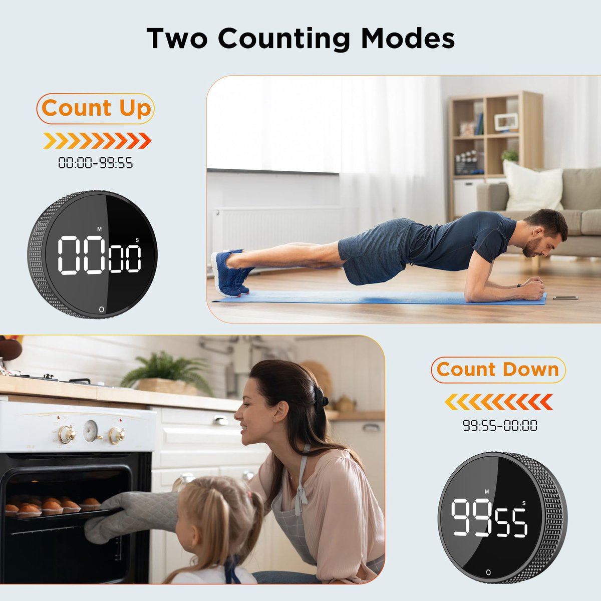 Digital Timer - Digital Kitchen Timer - Smart Timer - LED Display - Magnetic - 360 degrees Rotation - BBQ V1188-MS-313-0882