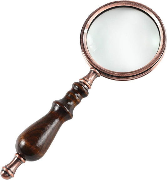 Magnifying glass - 10x magnification - 8.5 x 22.5 cm - wooden handle - Vintage - best reading magnifier V1188-MS-313-0896