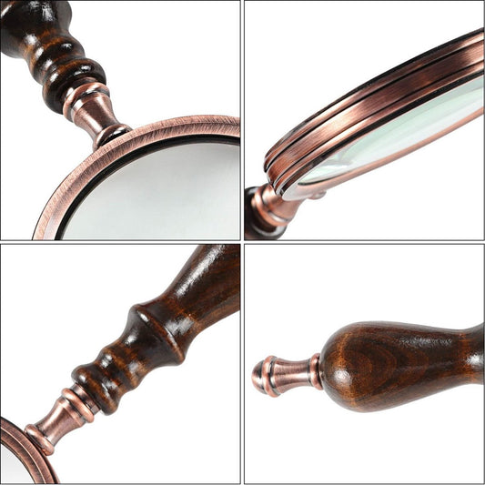 Magnifying glass - 10x magnification - 8.5 x 22.5 cm - wooden handle - Vintage - best reading magnifier V1188-MS-313-0896