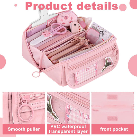Pencil case - Pencil case for boys and girls - 20x8.5x8.5 cm - Canvas - Linen - Large capacity - School V1188-MS-313-0897