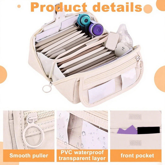 Pencil case - Pencil case for boys and girls - 20x8.5x8.5 cm - Canvas - Linen - Large capacity - School V1188-MS-313-0898