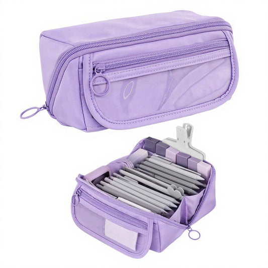 Pencil case - Pencil case for boys and girls - 20 x 8.5 x 8.5 cm - Canvas - Linen - Large capacity - School V1188-MS-313-0900