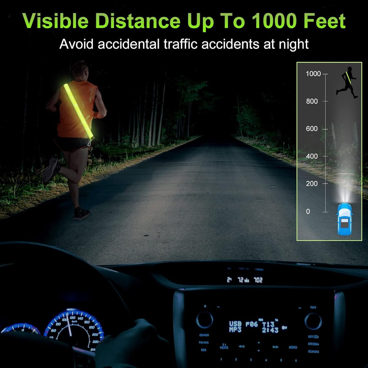 Running light - Chest light - Sports running light - Chest walking light - USB rechargeable - Running vest V1188-MS-313-0923