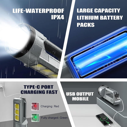 Rechargeable LED flashlight, powerful 6000 lumen outdoor emergency flashlight with 6 modes, USB data cable, V1188-MS-313-0937