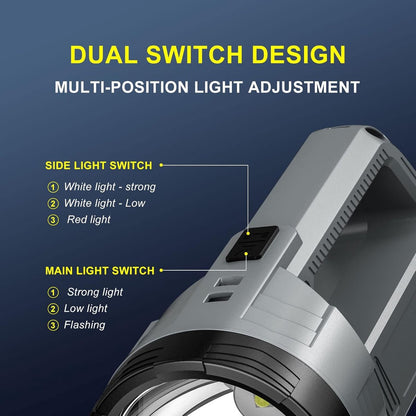 Rechargeable LED flashlight, powerful 6000 lumen outdoor emergency flashlight with 6 modes, USB data cable, V1188-MS-313-0937