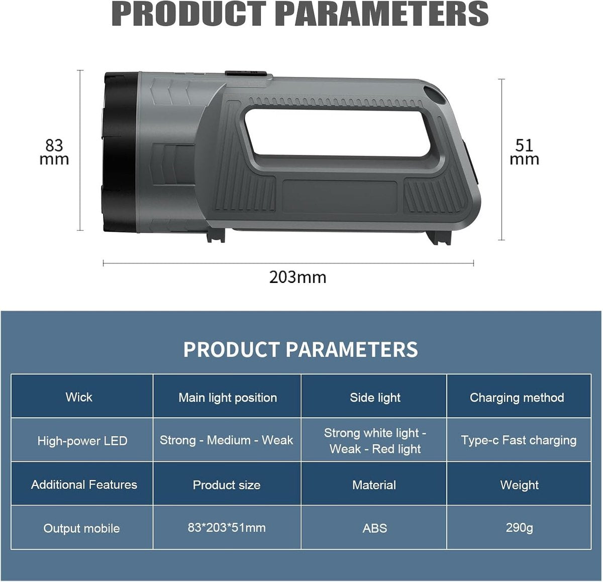 Rechargeable LED flashlight, powerful 6000 lumen outdoor emergency flashlight with 6 modes, USB data cable, V1188-MS-313-0937
