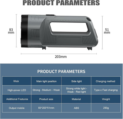 Rechargeable LED flashlight, powerful 6000 lumen outdoor emergency flashlight with 6 modes, USB data cable, V1188-MS-313-0937