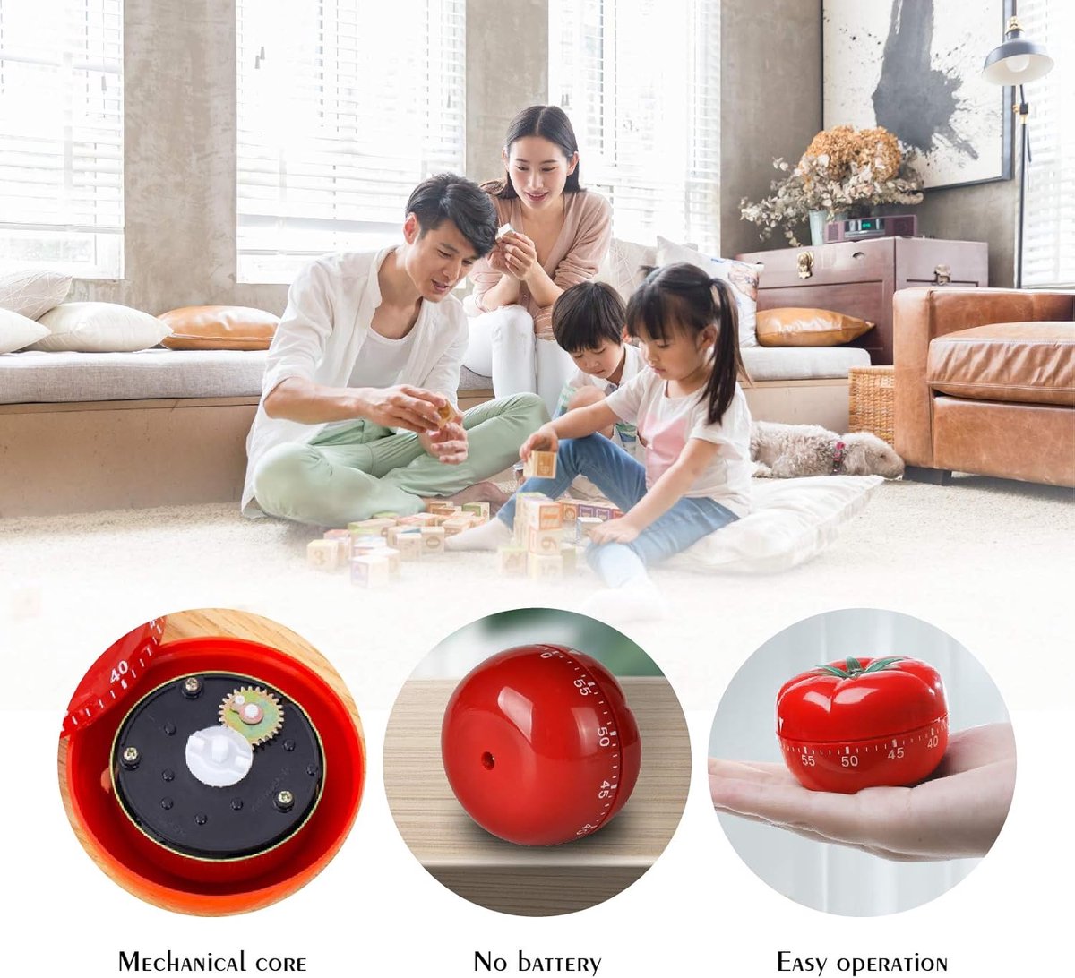 Mechanical Kitchen Timer with Tomato-Shaped Countdown V1188-MS-313-0943