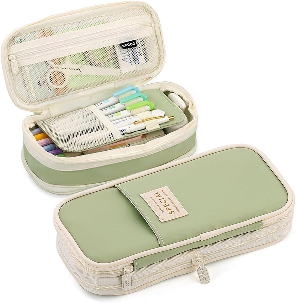 Large capacity pencil case, writing pencil case suitable for teenage girls, green, pencil case V1188-MS-313-0956