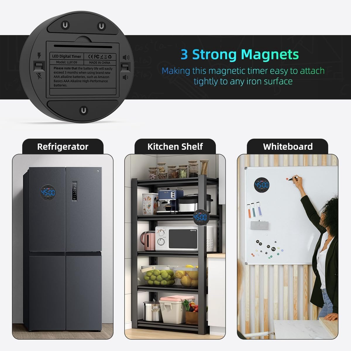 Digital Timer - Digital Kitchen Timer - Smart Timer - LED Display - Magnetic - Addition/Subtraction - Learn V1188-MS-313-0959