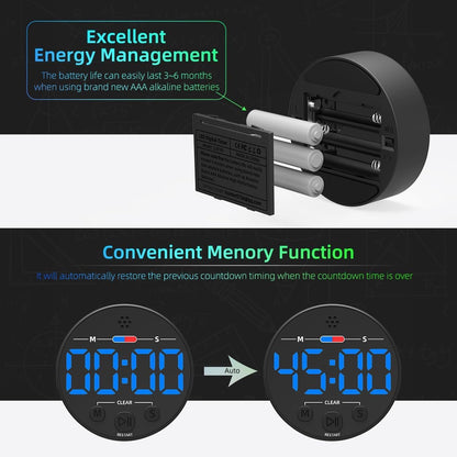 Digital Timer - Digital Kitchen Timer - Smart Timer - LED Display - Magnetic - Addition/Subtraction - Learn V1188-MS-313-0959