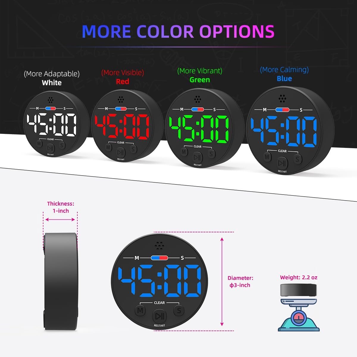 Digital Timer - Digital Kitchen Timer - Smart Timer - LED Display - Magnetic - Addition/Subtraction - Learn V1188-MS-313-0959