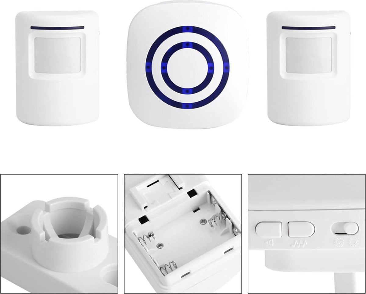 Infrared motion detector, wireless alarm, doorbell with receiver and transmitter - 38 ringtones, LED V1188-MS-313-0963