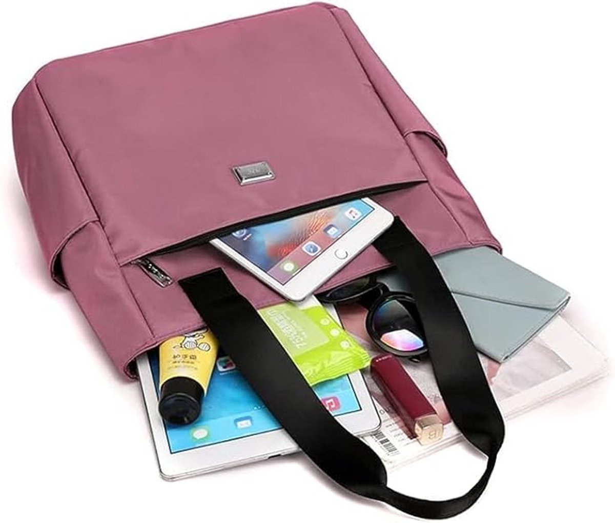 Women's nylon handbags, lightweight handbag with multiple pockets, large waterproof shoulder bag, black V1188-MS-313-0970