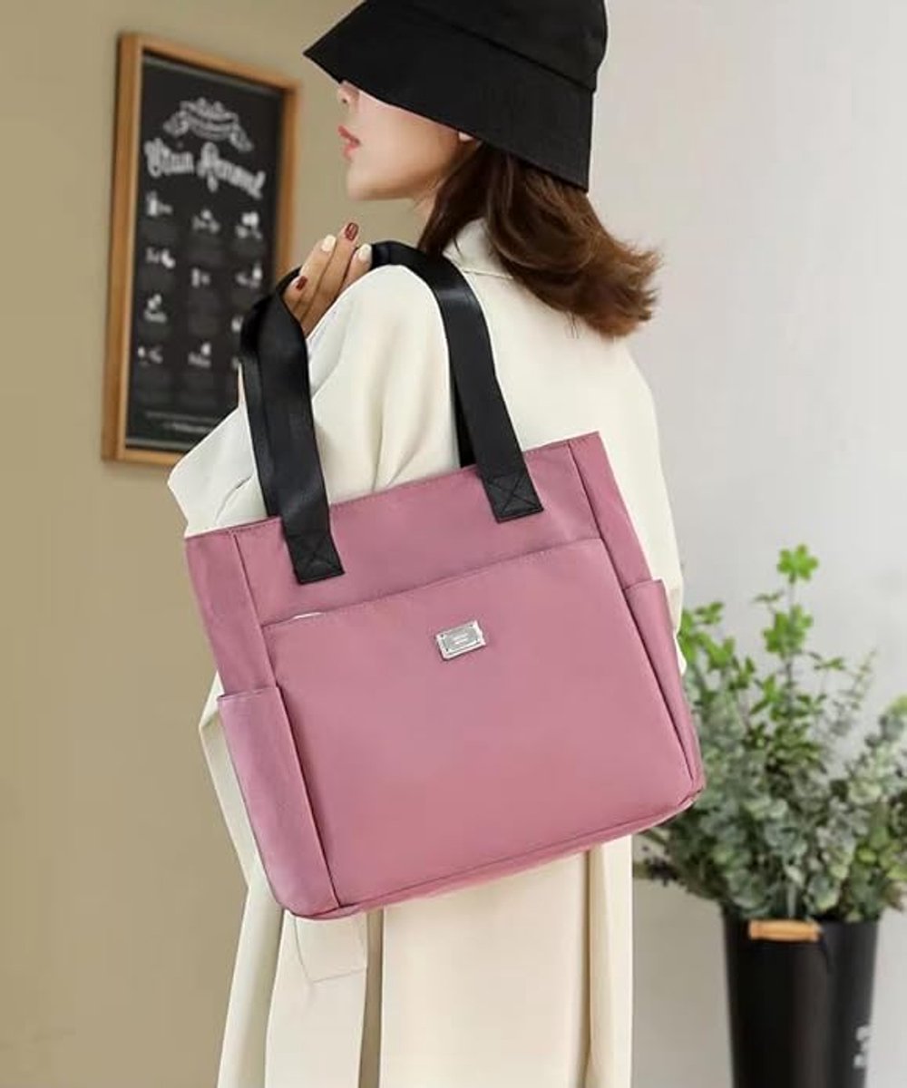 Women's nylon handbags, lightweight handbag with multiple pockets, large waterproof shoulder bag, black V1188-MS-313-0970