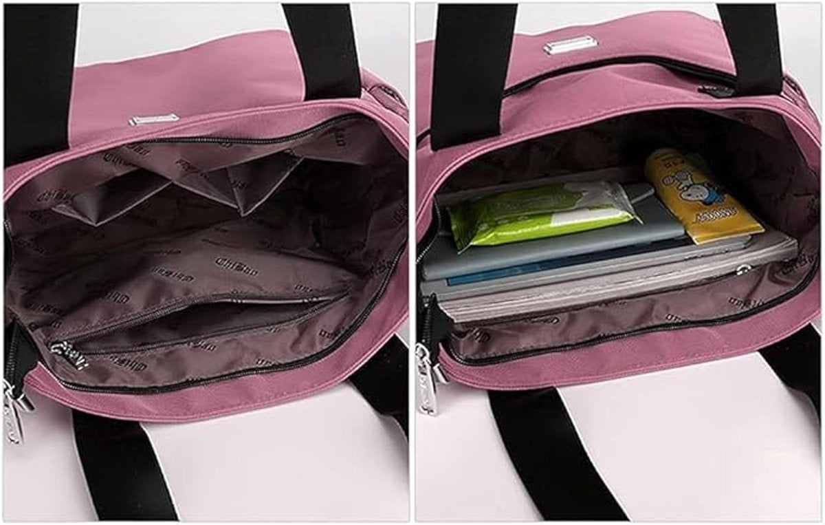Women's nylon handbags, lightweight handbag with multiple pockets, large waterproof shoulder bag, black V1188-MS-313-0970