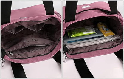 Women's nylon handbags, lightweight handbag with multiple pockets, large waterproof shoulder bag, black V1188-MS-313-0970
