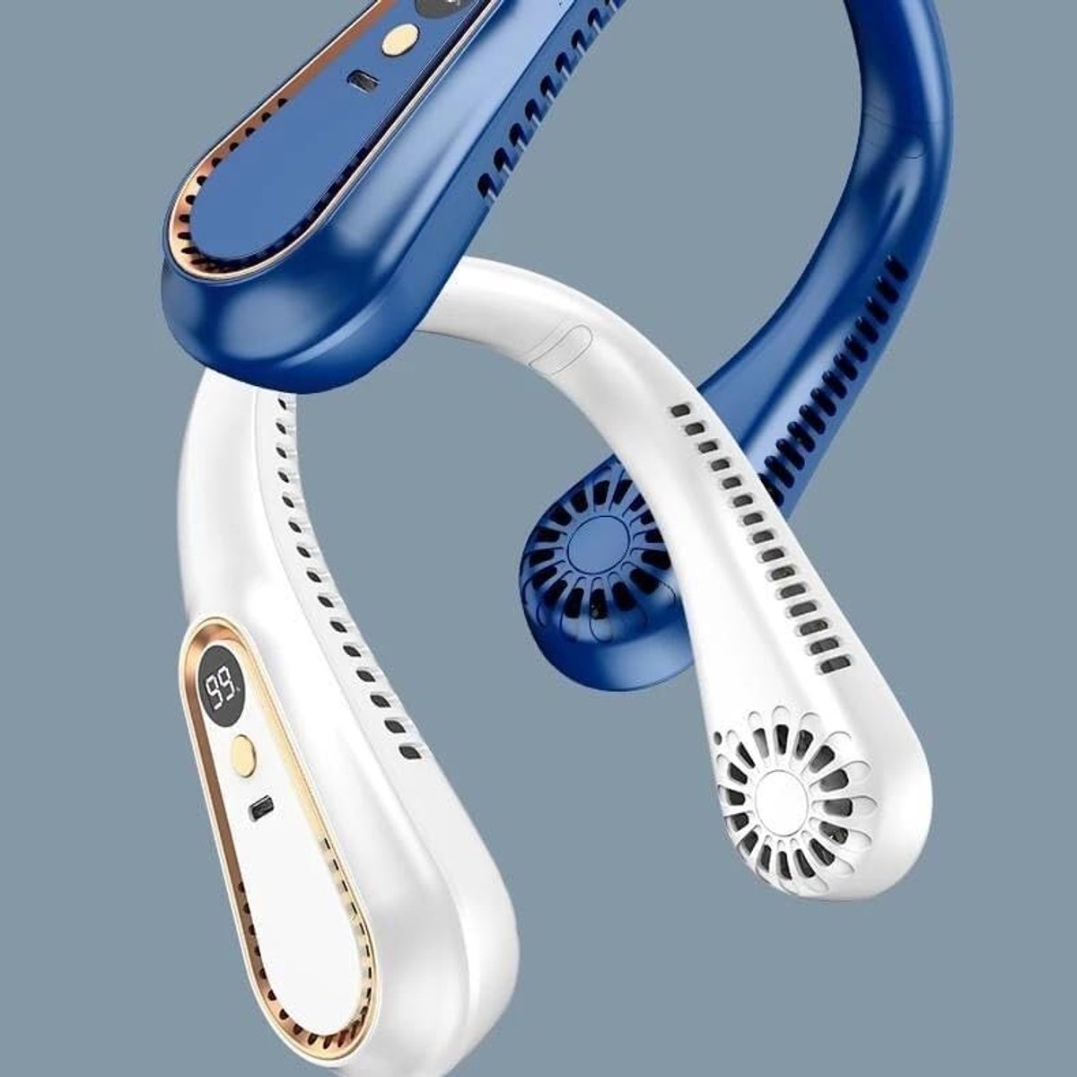 Portable neck fan, USB rechargeable, wireless and bladeless cooling, cool air blowing fans, digital display V1188-MS-313-0971
