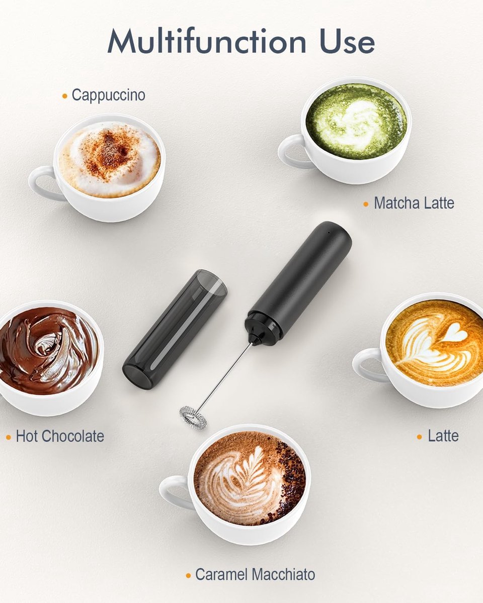 USB rechargeable electric milk frother for coffee, latte, cappuccino and hot chocolate, Black V1188-MS-313-0974