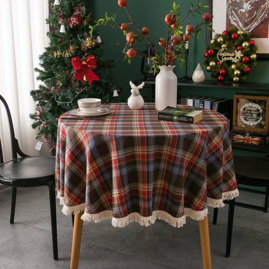 Round checkered tablecloth - Vintage round tablecloth - Party decoration - Checkered tablecloth - Festive V1188-MS-313-0977