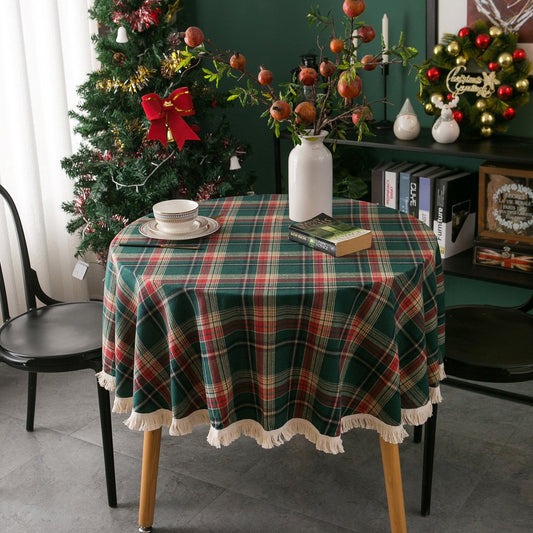 Round checkered tablecloth - Vintage round tablecloth - Party decoration - Checkered tablecloth - Festive V1188-MS-313-0978