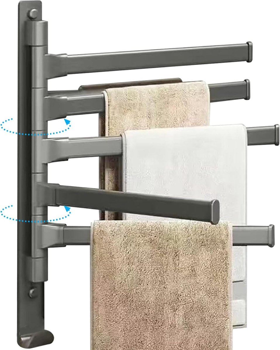 General towel rack - 5 arms - rotating - self-adhesive - no drilling required - bathroom accessory - black V1188-MS-313-0982