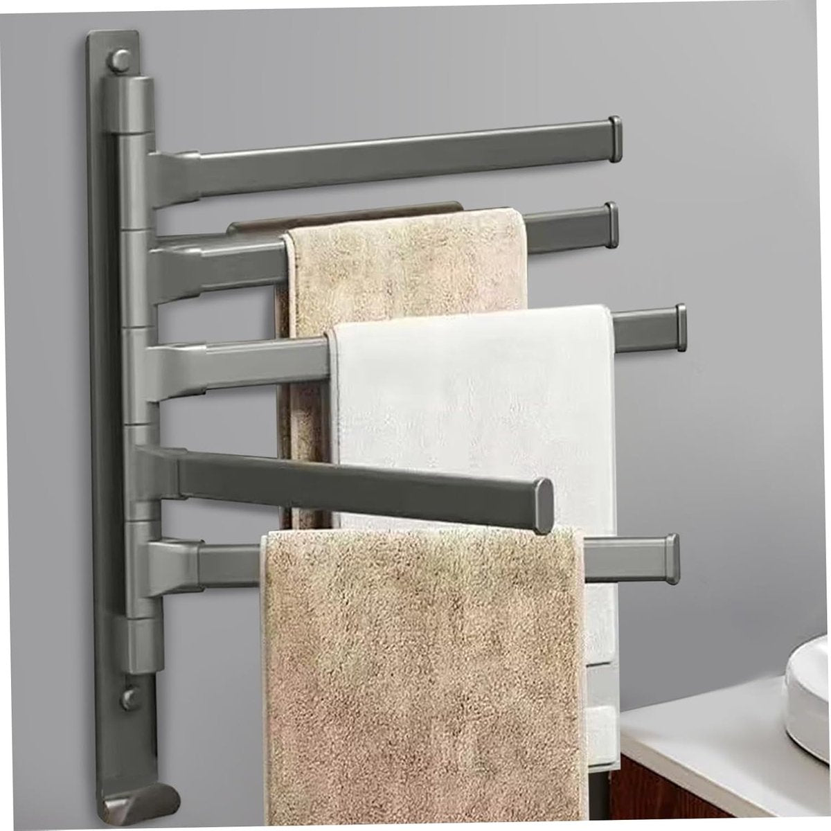 General towel rack - 5 arms - rotating - self-adhesive - no drilling required - bathroom accessory - black V1188-MS-313-0982