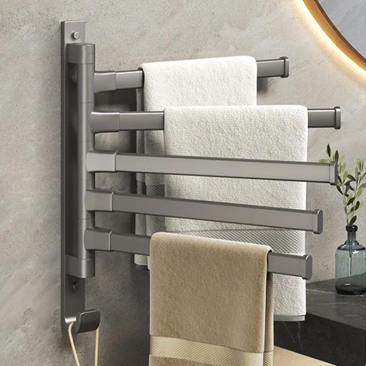 General towel rack - 5 arms - rotating - self-adhesive - no drilling required - bathroom accessory - black V1188-MS-313-0982