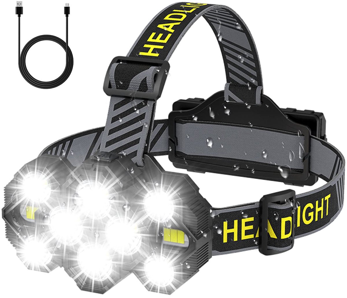 Headlamp - Rechargeable LED Headlamp - 10 LEDs - Extra powerful - 1000 lumens - 150-meter beam distance - V1188-MS-313-0989