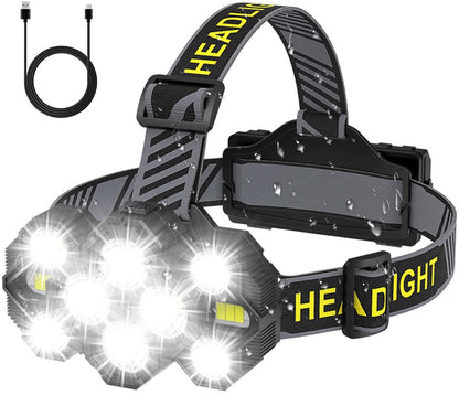 Headlamp - Rechargeable LED Headlamp - 10 LEDs - Extra powerful - 1000 lumens - 150-meter beam distance - V1188-MS-313-0989