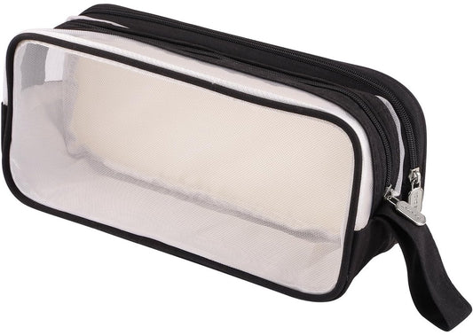 Large capacity transparent pencil case with compartments - 22.5 x 7.5 x 9.5 cm - For School, Boys, Girls and V1188-MS-313-0990