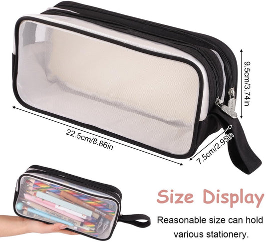 Large capacity transparent pencil case with compartments - 22.5 x 7.5 x 9.5 cm - For School, Boys, Girls and V1188-MS-313-0990