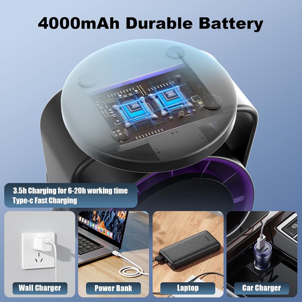 Fan - Rechargeable table fan - Silent USB fan - 100 speeds with memory function - LED display - 115 degrees V1188-MS-313-0999